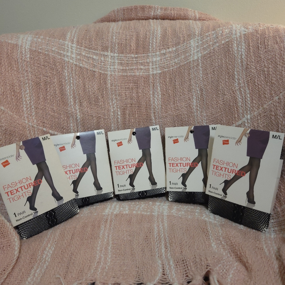 Hanes Fashion Textured Tights M/L Lot Of 5